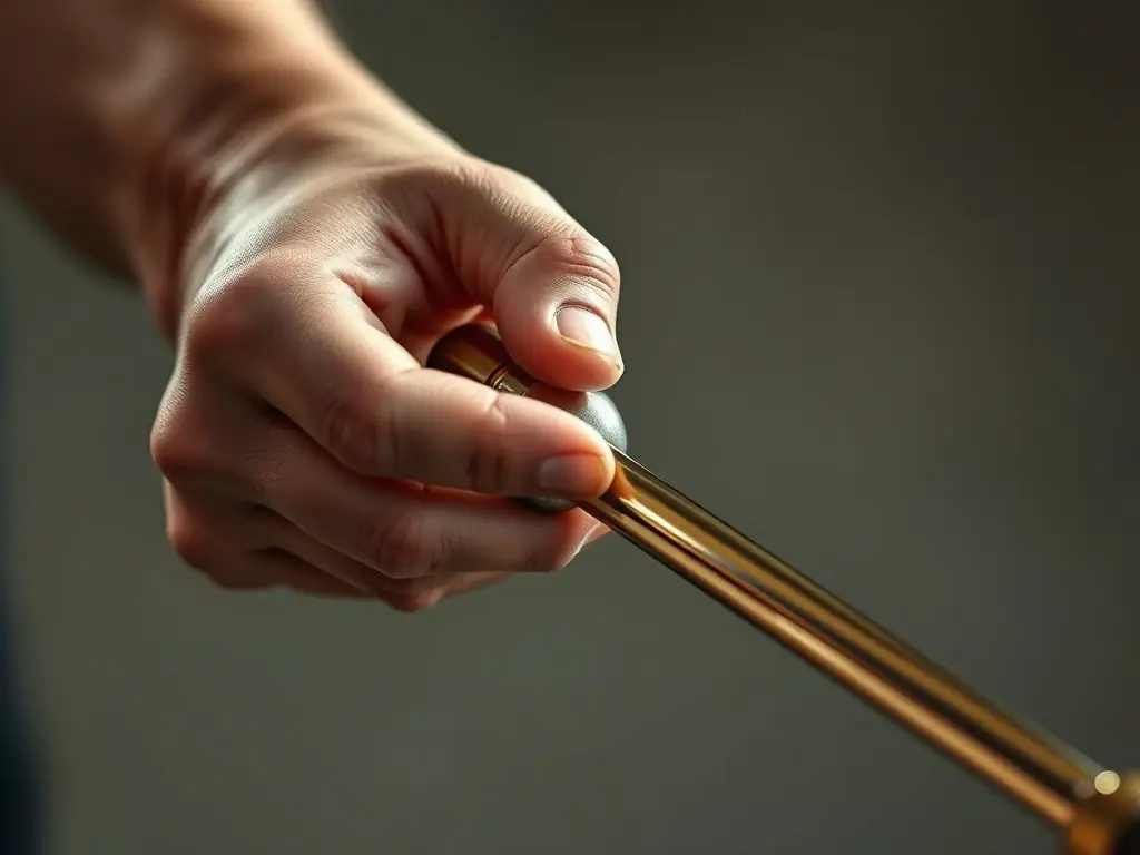 A close-up shot of a twirler's hands expertly manipulating a baton, showcasing the skill and precision involved in the sport.